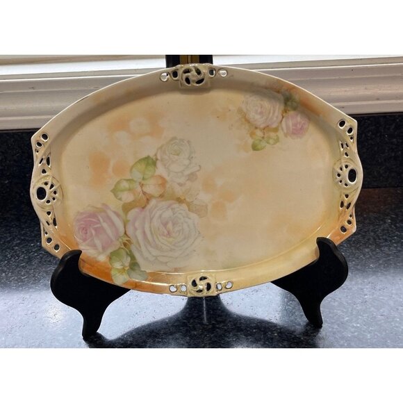 Vintage Cut Out Edged Plate Royal Bayreuth Bavaria Pearlescence Hand Painted - Picture 1 of 9